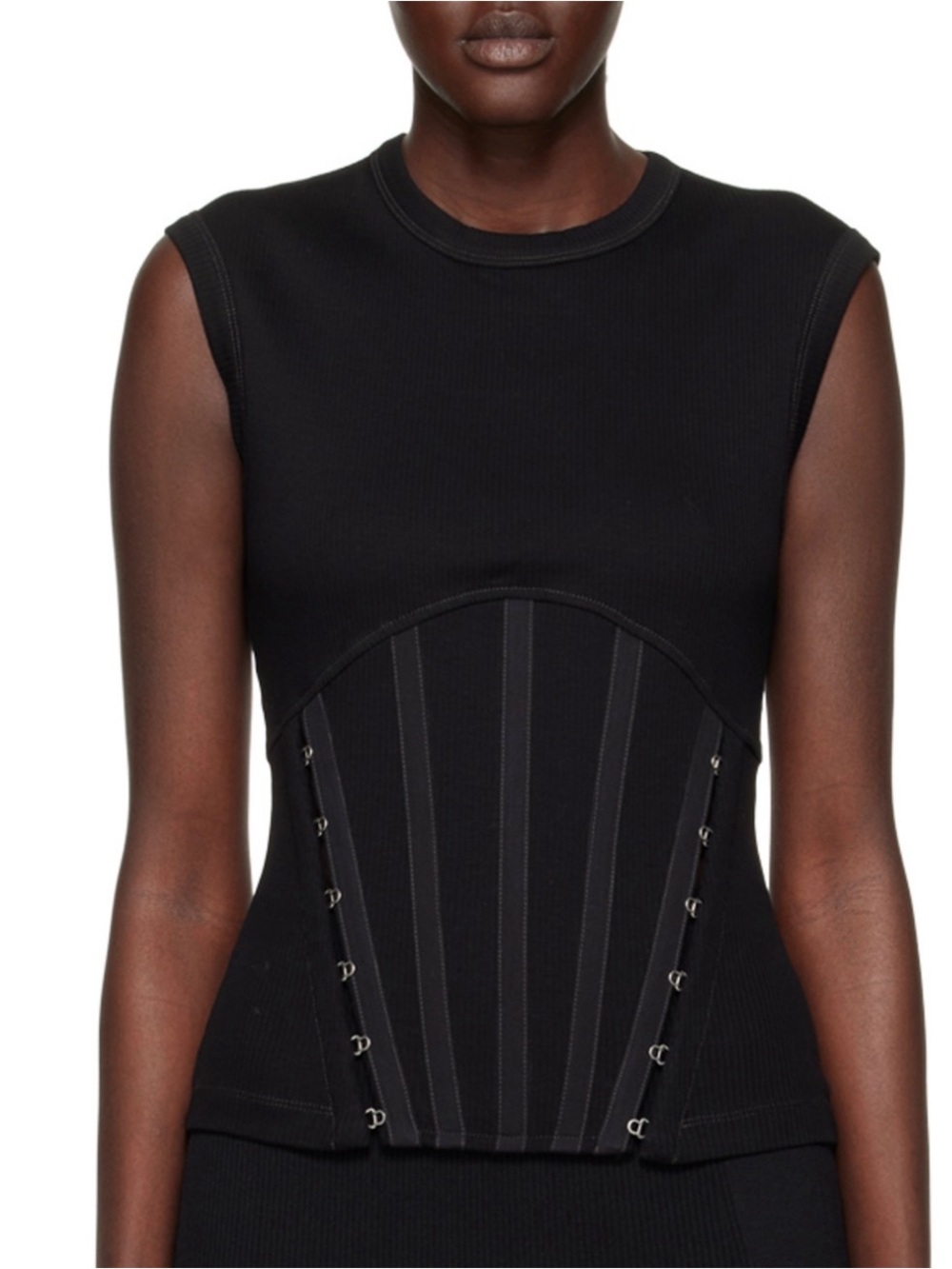 Dion Lee Black Sleeveless Ribbed Corset-Style Tank